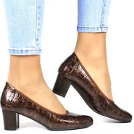 Czółenka - CZÓŁENKA PÓŁBUTY NA SŁUPKU VINCEZA 58307 BRĄZOWE LAKIEROWANE - miniaturka - grafika 1