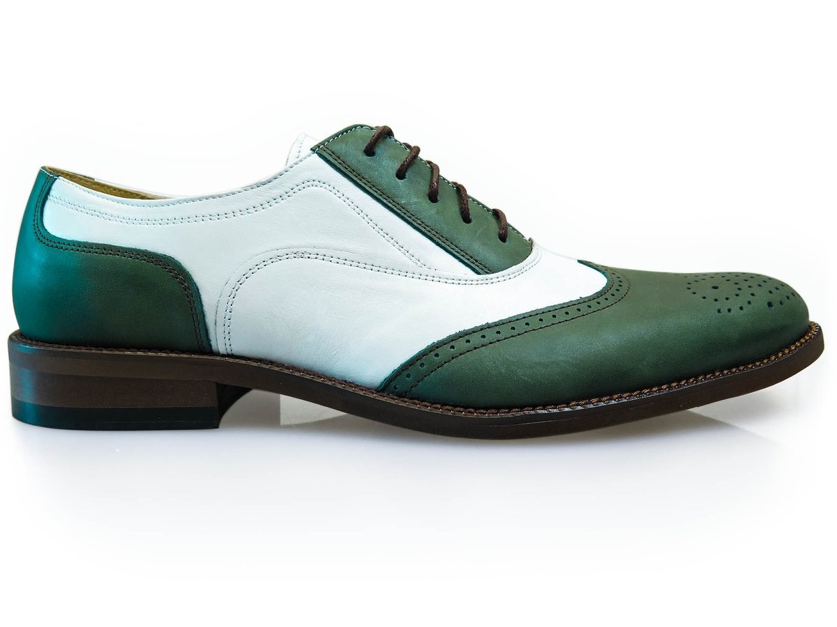 Zielono-białe obuwie męskie - spektatory, caponki T100 40