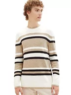 Swetry męskie - TOM TAILOR Denim sweter męski, 32764 - Ecru Fancy Multicolor Stripe, XXL - miniaturka - grafika 1