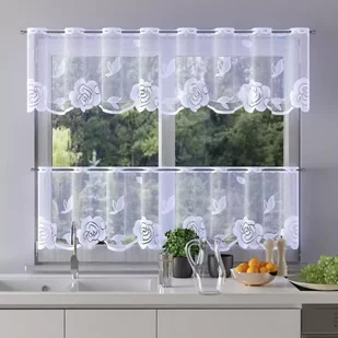 Zazdrostka żakardowa metrażowa wys. 45 cm Różyczki 638089 biała 45 cm - Firany - miniaturka - grafika 1