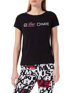 Love Moschino T-shirt damski z brokatem Love-Hate Print, czarny, 46 - Koszulki i topy damskie - miniaturka - grafika 1