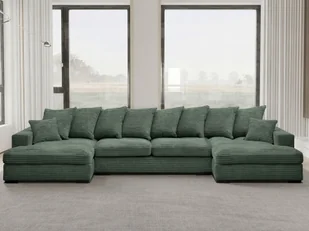 Sofa w kształcie U GABON narożnik z funkcją spania tkanina Zoom zielony - Narożniki - miniaturka - grafika 1