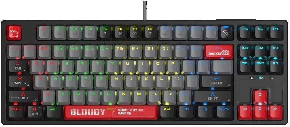 A4 Tech A4Tech A4tech Bloody Klawiatura S87, klawiatura gamingowa, mechaniczna, przewodowa, Red Switch, CZ/SK, Czarny S87-ER-TKL
