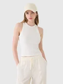 Koszulki i topy damskie - 4F Top slim z prążkowanej dzianiny damski - biały L - miniaturka - grafika 1