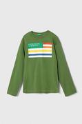 Bluzki dla chłopców - United Colors of Benetton longsleeve bawełniany dziecięcy kolor zielony z nadrukiem - miniaturka - grafika 1