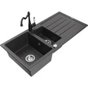 Zlewozmywaki z baterią - Mexen Andres zlewozmywak granitowy 1,5-komorowy z ociekaczem i baterią kuchenną Carla, czarny nakrapiany - miniaturka - grafika 1
