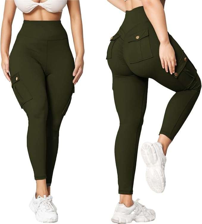 LEGGINSY SPORTOWE WYSOKI STAN PUSH UP DAMSKIE MODELUJĄCE POŚLADKI KHAKI M