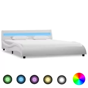 vidaXL Rama łóżka LED, biała, sztuczna skóra, 140 x 200 cm - Łóżka - miniaturka - grafika 1