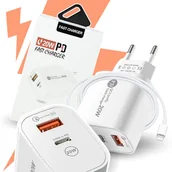 Ładowarki do telefonów - SZYBKA ŁADOWARKA DO TELEFONU SIECIOWA 20W 2XUSB + KABEL LIGHTNING DO IPHONE - miniaturka - grafika 1