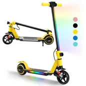 Hulajnogi elektryczne - SIMATE S5 Składana hulajnoga elektryczna dla dzieci 6,3-calowe przednie koło, 14 km/h, 130 W, maks. 70 kg, wyświetlacz LED, od 6 lat, żółta - miniaturka - grafika 1