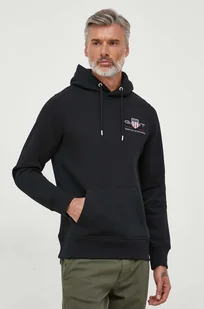 Gant bluza męska kolor czarny z kapturem z aplikacją - Bluzy męskie - miniaturka - grafika 1