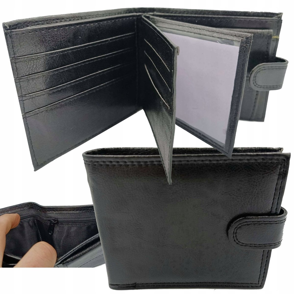 Czarny portfel męski skóra ekologiczna KLASYCZNY POJEMNY BEZPIECZNY PREMIUM