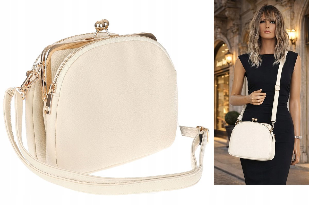 Torebka damska kuferek listonoszka na ramię modna torba 9012 Beżowa