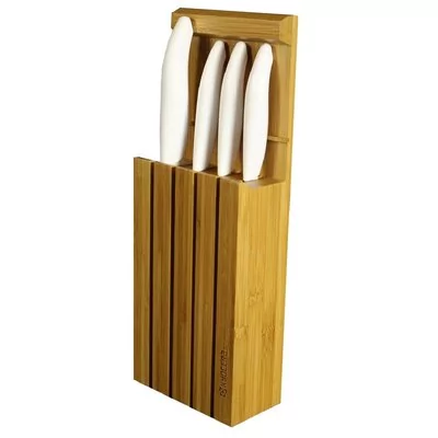 Kyocera Blok z 4 nożami ceramicznymi z białym ostrzem Kolor, białe rączki
