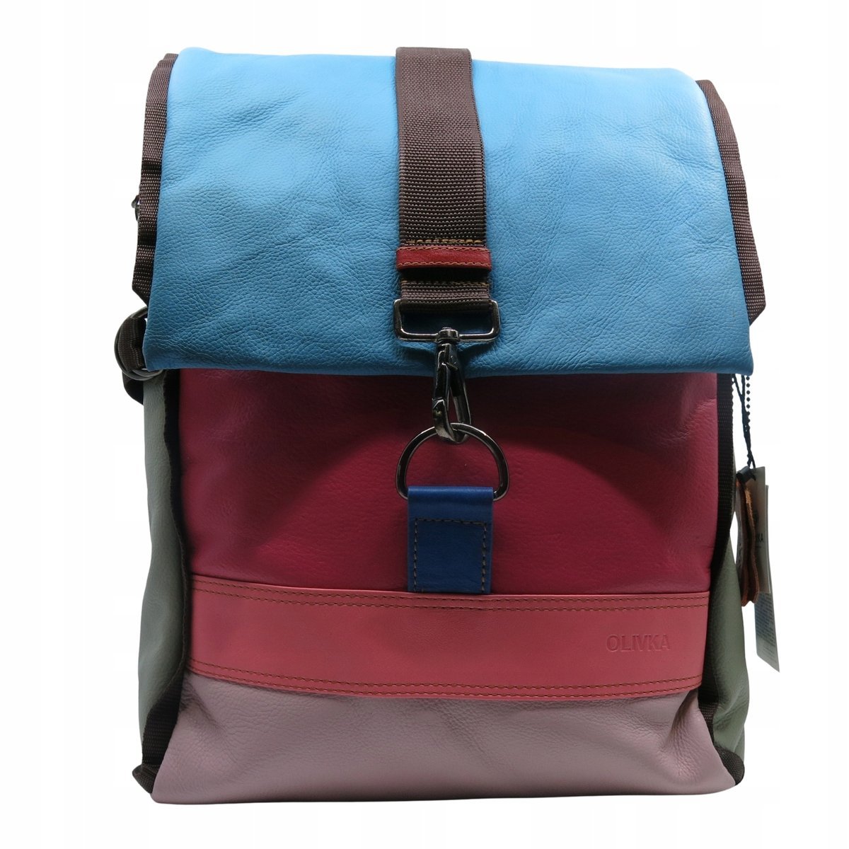 Plecak skórzany pojemny stylowy miejski mieści A4 kolorowy wygodny OLIVKA