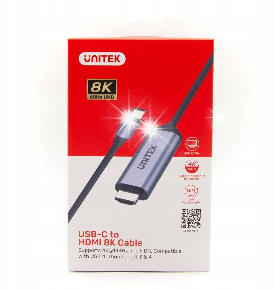 Adapter USB Unitek Adapter Unitek USB-C - HDMI 2.1 8K 60Hz 1,8m szary
