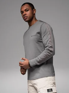 Męski bawełniany longsleeve U-neck z lampasami i nadrukiem na piersi szary V5 OM-LSCL-0127 M - Koszulki męskie - miniaturka - grafika 1