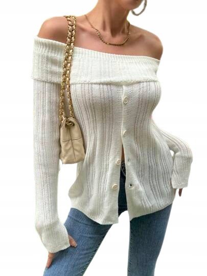 SHEIN DAMSKI SWETER Z DŁUGIM RĘKAWEM ECRU 36 ŁRM