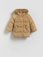 Moda i Uroda OUTLET - Reserved - Pikowana kurtka z kapturem - beżowy - miniaturka - grafika 1