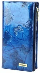 Portfel Damski Skórzany GREGORIO Lakierowany Długi Z Suwakiem Na Zewnątrz BTS-124 NIEBIESKI 19,5 x 10 x 3,5 [cm] - Portfele - miniaturka - grafika 1