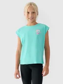 Koszulki dla dziewczynek - 4F Top z nadrukiem dziewczęcy - turkusowy 140 (9-10 lat) - miniaturka - grafika 1