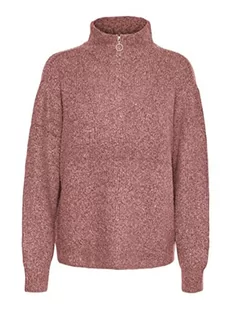 VERO MODA Vmplaza Ls Zipper Blouse Ga Boo sweter damski, Old Rose/Szczegóły: w.melange + zamek błyskawiczny w kolorze różowego złota, M - Swetry damskie - miniaturka - grafika 1