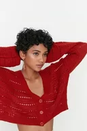 Swetry damskie - Trendyol Damski damski zwykły standardowy sweter z dekoltem w serek, dzianinowy kardigan, czerwony, S, Czerwone płytki, S - miniaturka - grafika 1