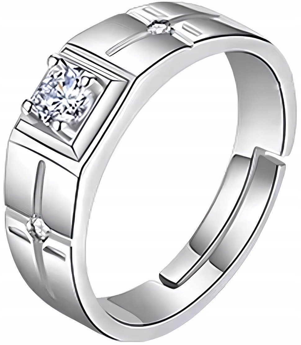 Srebrny Sygnet Brylant Krzyż Regulowany Rozmiar Stal Szlachetna Pierścień