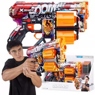 ZURU X-SHOT SKINS WYRZUTNIA DREAD BOOM PISTOLET NA NABOJE + 12 NABOJÓW - Zabawki militarne - miniaturka - grafika 1