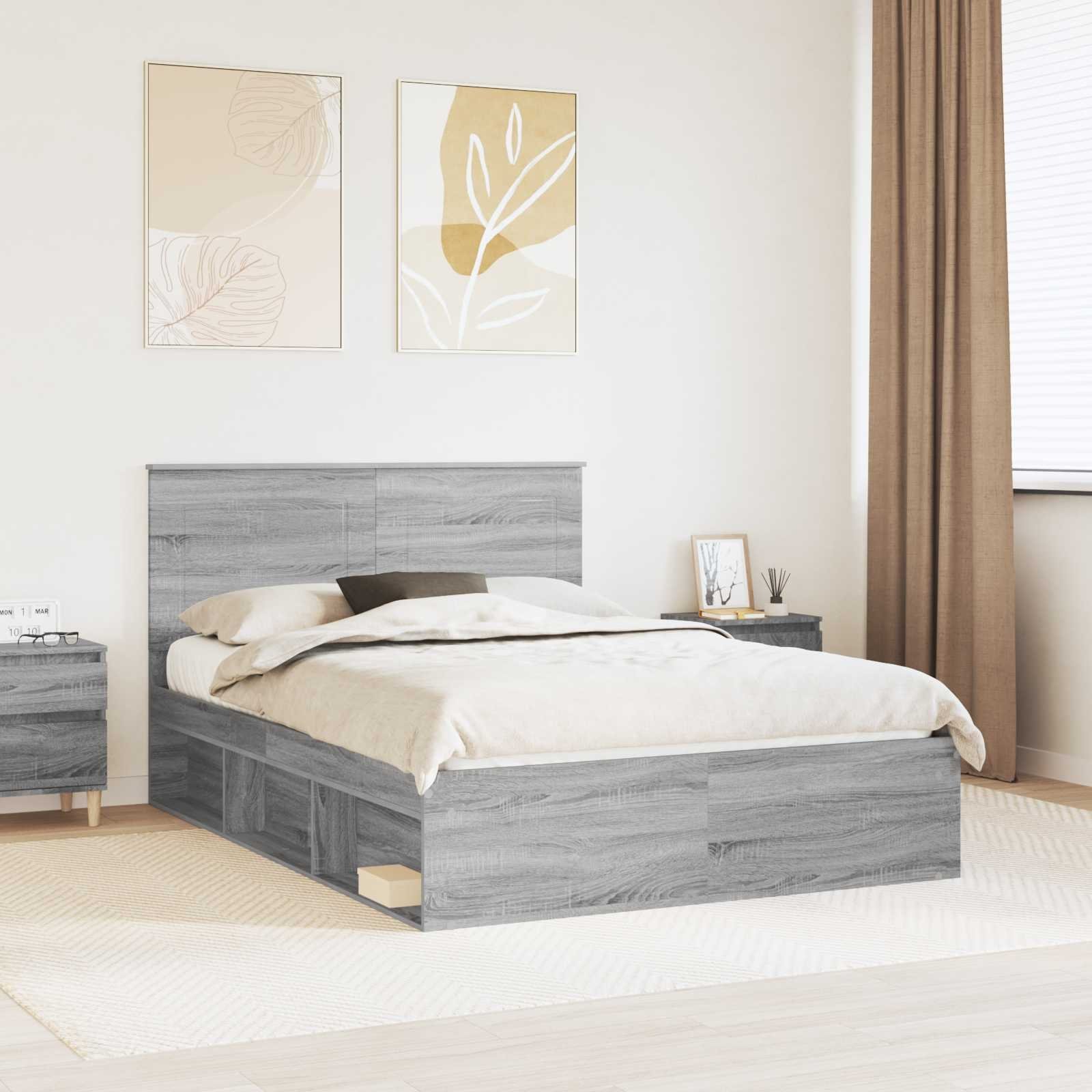 vidaXL Ramka łóżka Szary Sonoma 140 x 200 cm Lekkie drewno sosnowe