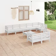 Meble ogrodowe - vidaXL 9-cz zestaw wypoczynkowy do ogrodu biały drewno sosnowe - miniaturka - grafika 1
