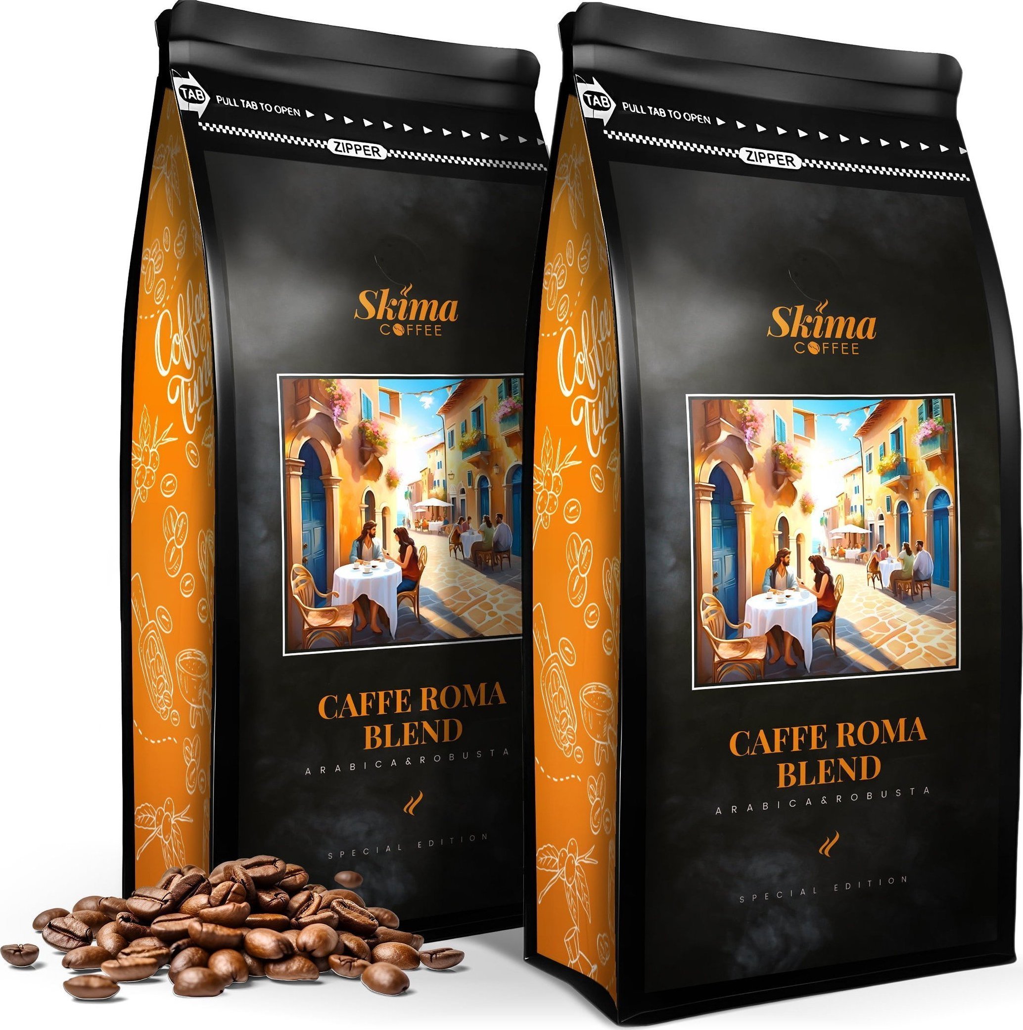 Zestaw Kawa ziarnista 1kgX2 CAFFE ROMA BLEND SPECIAL EDITION Świeżo Palona do ekspresu + GRATIS