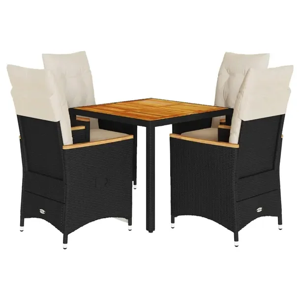 Zestaw mebli ogrodowych czarny rattan PE, stół 90x90x75 cm, fotele 56x59x