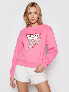 Bluzy damskie - Guess Bluza Icon W1YQ0C K68I0 Różowy Regular Fit - grafika 1