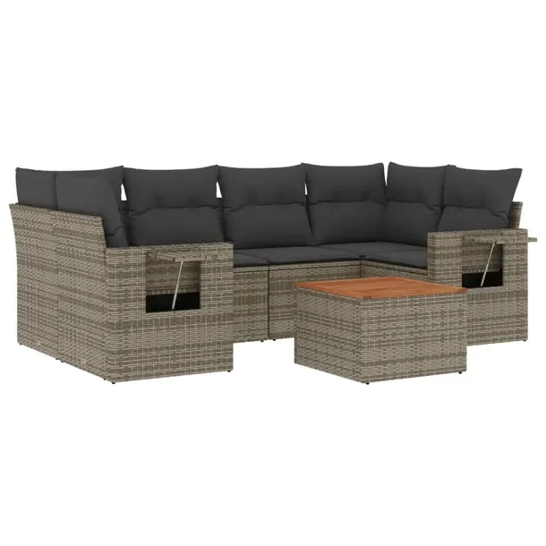 Zestaw mebli ogrodowych modułowych szary rattan PE z poduszkami 62x62x69 c