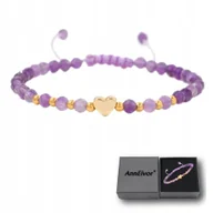 Bransoletki - Bransoletka Damska Koraliki 4 mm Fasetki Serce Kamień Naturalny Ametyst - miniaturka - grafika 1