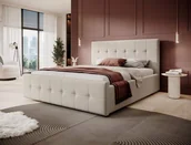 Łóżka - Łóżko tapicerowane z pojemnikiem SFG015P | 140x200 | Welur | Beżowy - miniaturka - grafika 1