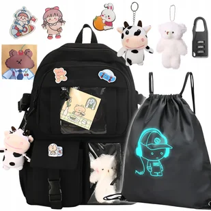 Plecak Szkolny Do Szkoły Dla Młodzieżowy Przypinki Worek Miś Cza Zestaw 9w1 - Plecaki worki - miniaturka - grafika 1