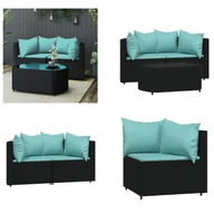 Meble ogrodowe - vidaXL 3-częściowy zestaw wypoczynkowy do ogrodu z poduszkami z czarnego polirattanu - Zestaw wypoczynkowy do ogrodu - Zestawy wypoczynkowe do ogrodu - Zestaw wypoczynkowy na zewnątrz - Zestaw wypoczynkowy na taras - miniaturka - grafika 1