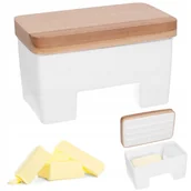 Pojemniki kuchenne - Inteligentna maselniczka wodna maselnica biała drewno Pojemnik na masło - miniaturka - grafika 1