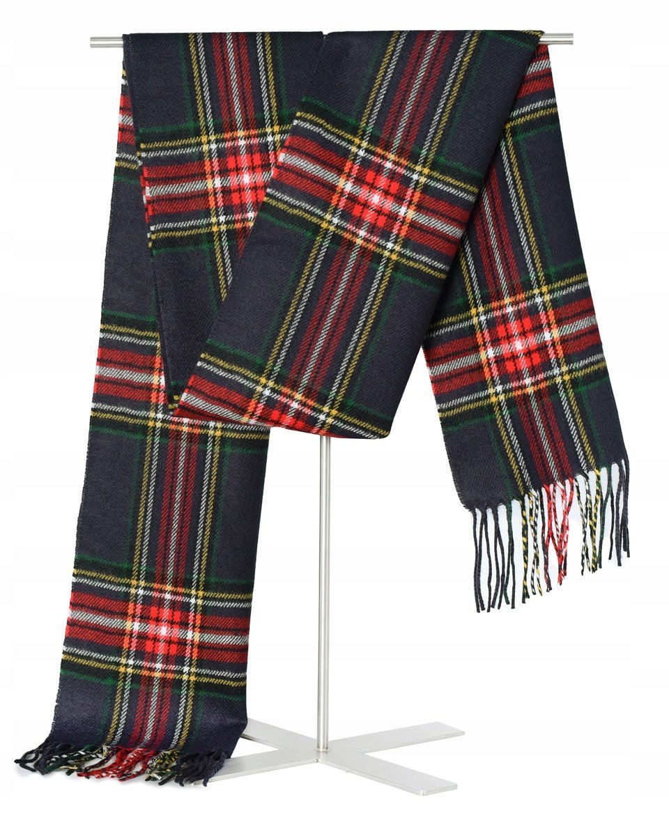 Szal Szalik Męski Zimowy Ciepły Granatowy W Kratkę Świąteczny Wzór