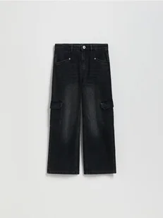 Reserved - Jeansy wide leg z kieszeniami cargo - czarny - Spodnie i spodenki dla dziewczynek - miniaturka - grafika 1