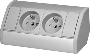 Orno Gniazdo meblowe 2x2P+Z, szaro-srebrne - Gniazdka elektryczne - miniaturka - grafika 1