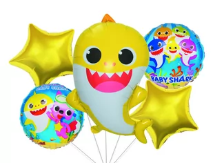 Zestaw balonów Baby Shark, Rekin żółty, 5 el. - Baby shower i roczek - miniaturka - grafika 1