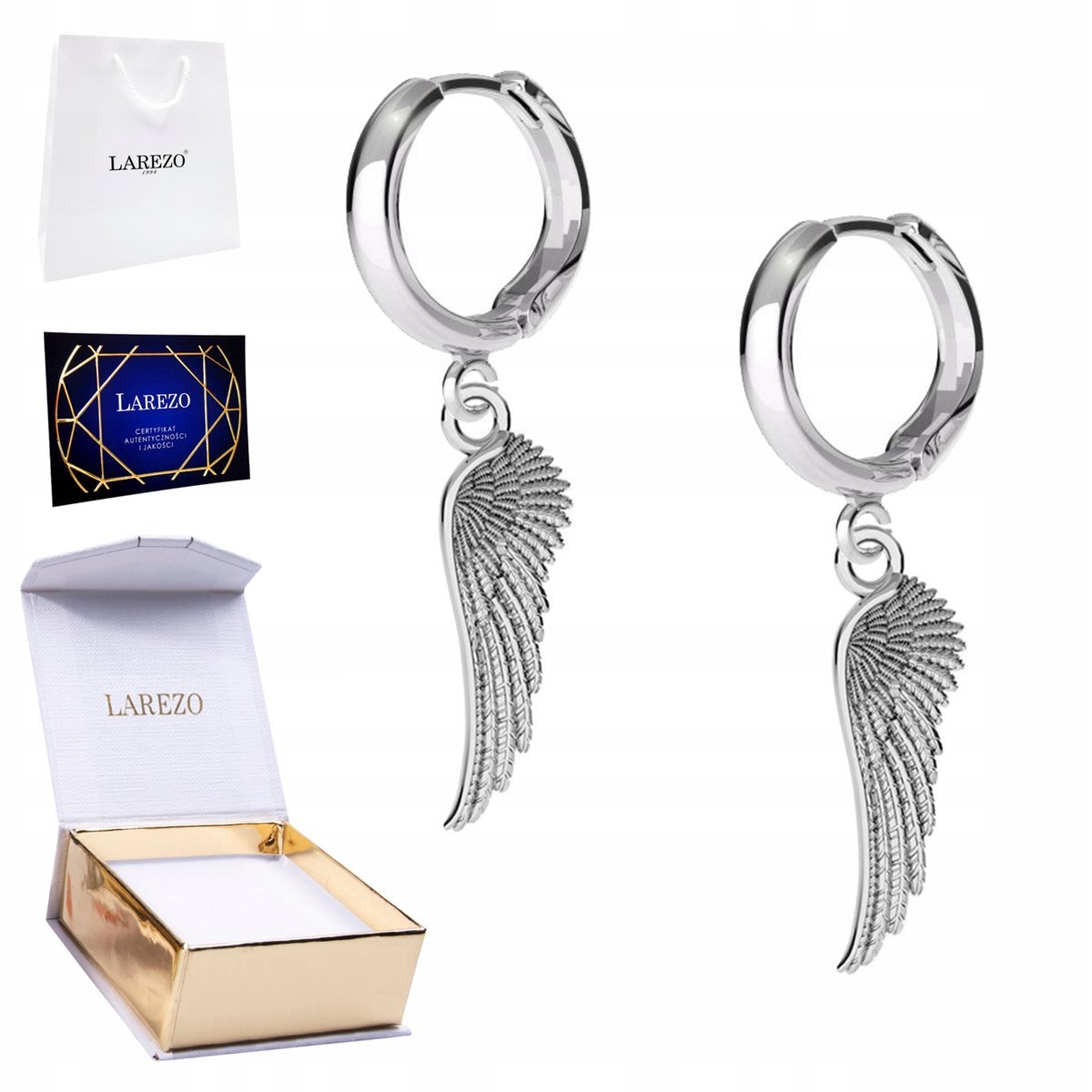 Kolczyki Srebrne 925 na Biglu ze Skrzydełkami Skrzydłami Skrzydła Anioła