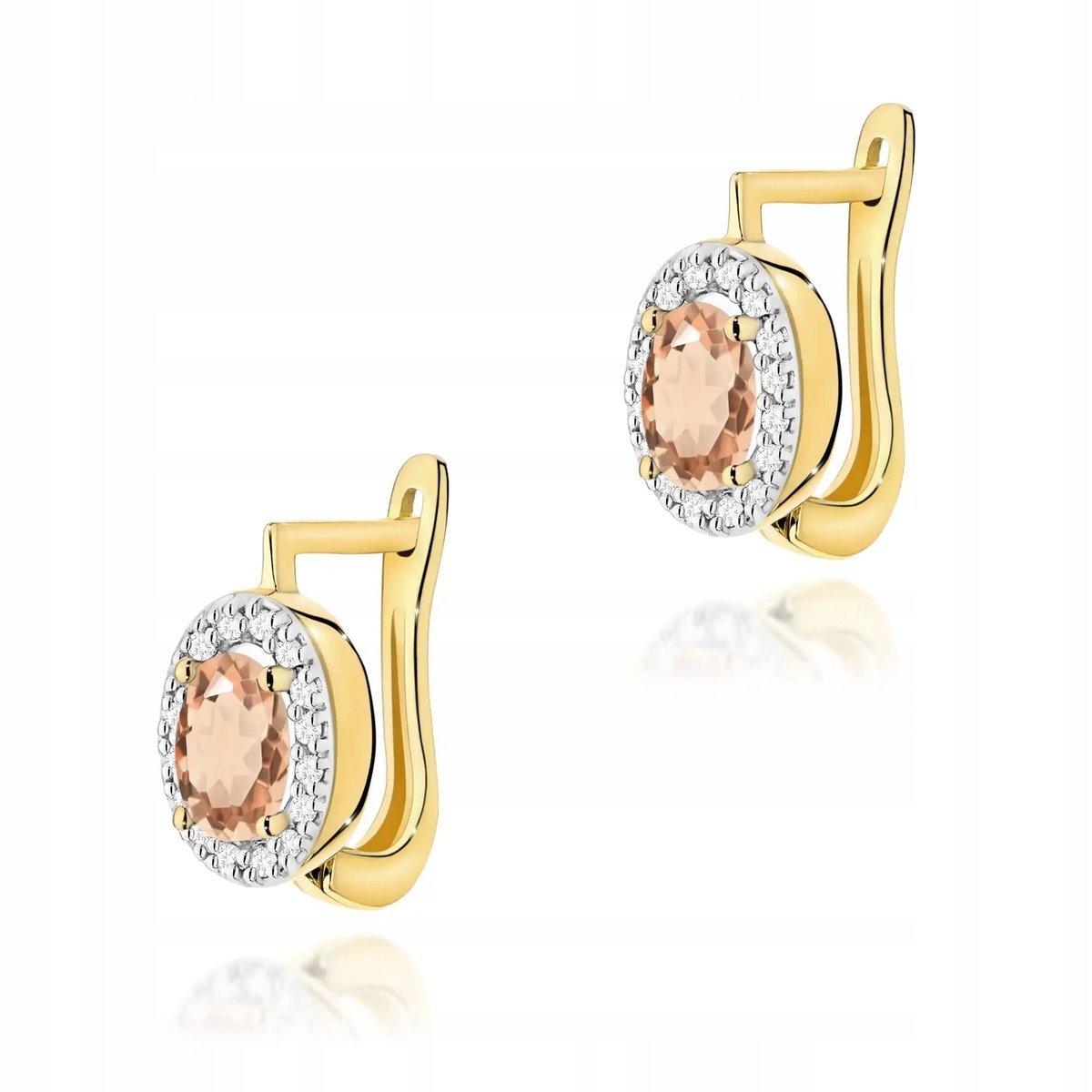 Damskie złote kolczyki 585 z morganitem i diamentami elegancki design 14kt