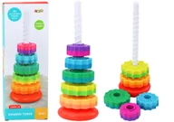 Zabawki interaktywne dla dzieci - Piramida Obrotowa Wieża Sorter Układanka Tęczowa 36cm 6 El. - miniaturka - grafika 1