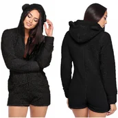 Piżamy damskie - Ciepła piżama pluszowa z kapturem uszy kombinezon M - miniaturka - grafika 1