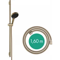 Zestawy prysznicowe - HANSGROHE 28743140 Rainfinity Zestaw prysznicowy 130 3jet z drążkiem S Puro 90 cm PushSlider i tekstylnym wężem Designflex 160 cm Brąz Szczotkowany - miniaturka - grafika 1