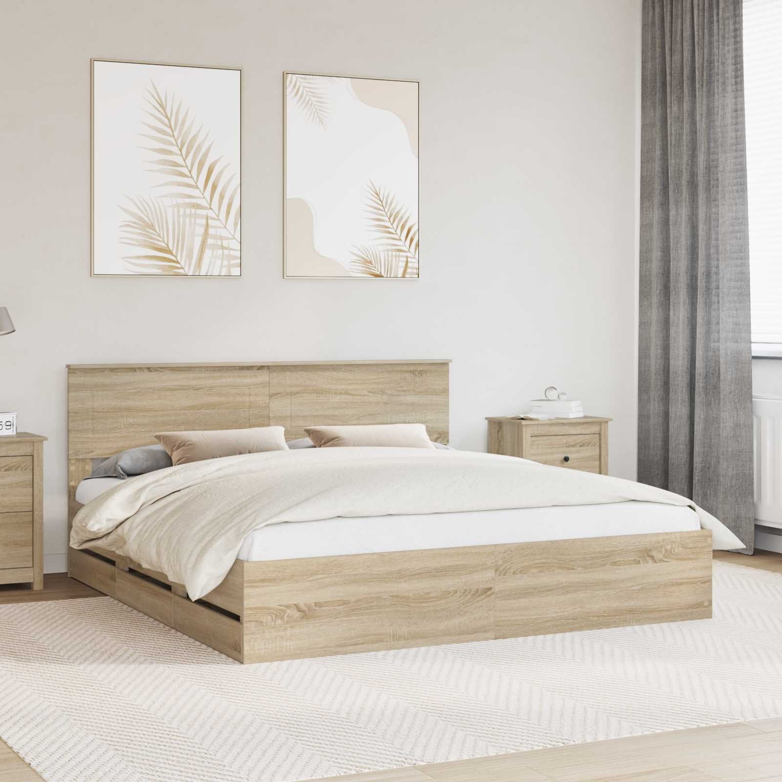 vidaXL Ramka łóżka Dąb Sonoma 200 x 200 cm Drewno inżynieryjne